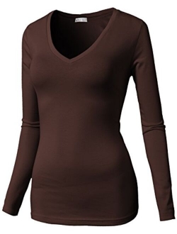 H2H Womens Basic Slim Fit Soft Long Sleeve V Neck Cotton T-Shirt