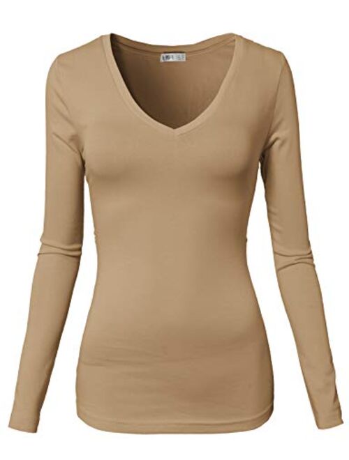 H2H Womens Basic Slim Fit Soft Long Sleeve V Neck Cotton T-Shirt