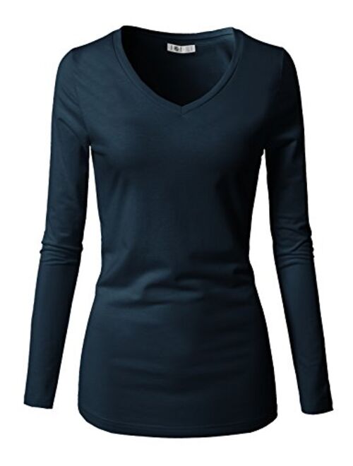 H2H Womens Basic Slim Fit Soft Long Sleeve V Neck Cotton T-Shirt