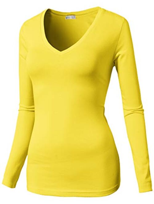 H2H Womens Basic Slim Fit Soft Long Sleeve V Neck Cotton T-Shirt