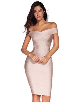 meilun Women's Rayon Off Shoulder Bandage Bodycon Party Dress