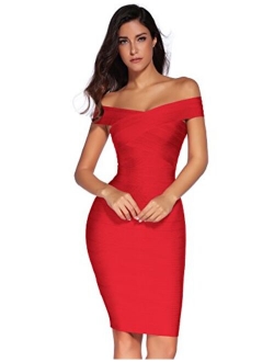 meilun Women's Rayon Off Shoulder Bandage Bodycon Party Dress