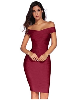 meilun Women's Rayon Off Shoulder Bandage Bodycon Party Dress