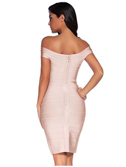 meilun Women's Rayon Off Shoulder Bandage Bodycon Party Dress