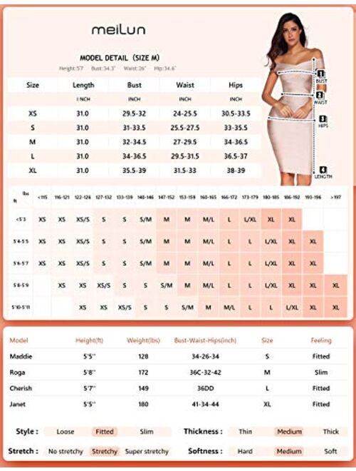 meilun Women's Rayon Off Shoulder Bandage Bodycon Party Dress