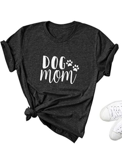 Dog Mom Tshirts for Women Funny Dog Paw Graphic Print Short Sleeve O Neck Mom Shirt