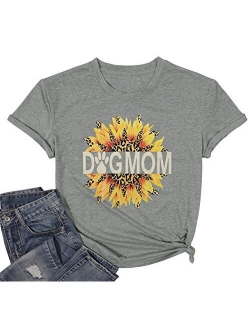 Dog Mom Tshirts for Women Funny Dog Paw Graphic Print Short Sleeve O Neck Mom Shirt