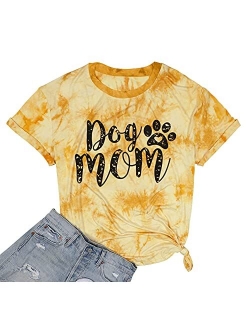 Dog Mom Tshirts for Women Funny Dog Paw Graphic Print Short Sleeve O Neck Mom Shirt