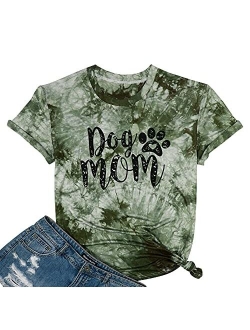 Dog Mom Tshirts for Women Funny Dog Paw Graphic Print Short Sleeve O Neck Mom Shirt