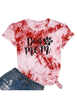 Dog Mom Tshirts for Women Funny Dog Paw Graphic Print Short Sleeve O Neck Mom Shirt