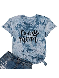 Dog Mom Tshirts for Women Funny Dog Paw Graphic Print Short Sleeve O Neck Mom Shirt