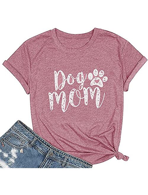 Dog Mom Tshirts for Women Funny Dog Paw Graphic Print Short Sleeve O Neck Mom Shirt