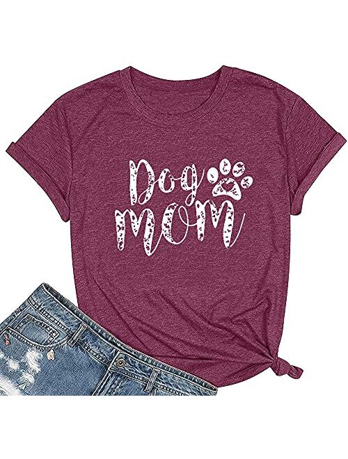 Dog Mom Tshirts for Women Funny Dog Paw Graphic Print Short Sleeve O Neck Mom Shirt