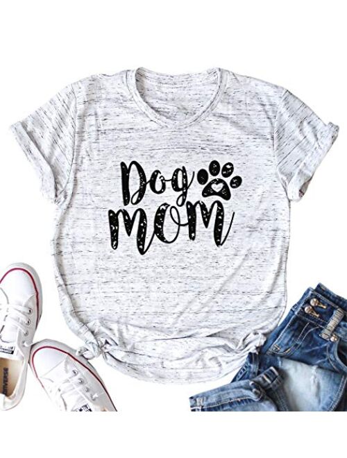 Dog Mom Tshirts for Women Funny Dog Paw Graphic Print Short Sleeve O Neck Mom Shirt