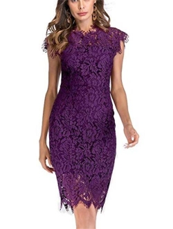 Women's Sleeveless Floral Lace Slim Evening Cocktail Mini Dress for Party DM2.