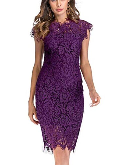 Women's Sleeveless Floral Lace Slim Evening Cocktail Mini Dress for Party DM2.