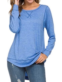 WEIYAN Womens Long Sleeve Casual T-Shirts Tunic Blouse Loose Curved Hem Tops