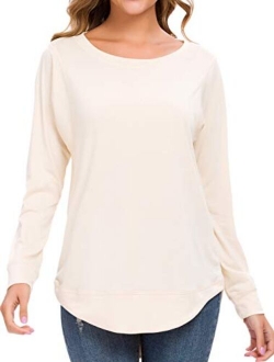 WEIYAN Womens Long Sleeve Casual T-Shirts Tunic Blouse Loose Curved Hem Tops