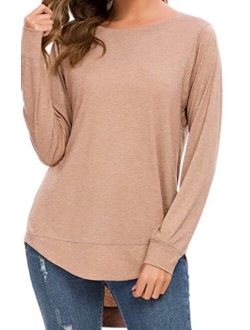 WEIYAN Womens Long Sleeve Casual T-Shirts Tunic Blouse Loose Curved Hem Tops