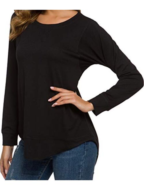 WEIYAN Womens Long Sleeve Casual T-Shirts Tunic Blouse Loose Curved Hem Tops