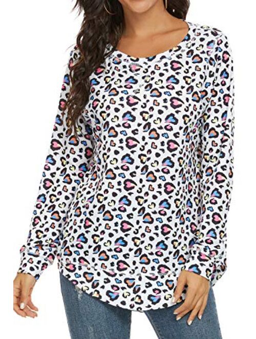 WEIYAN Womens Long Sleeve Casual T-Shirts Tunic Blouse Loose Curved Hem Tops