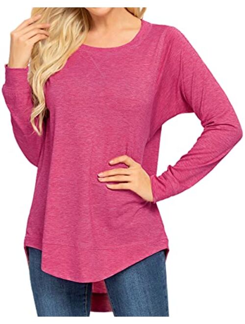 WEIYAN Womens Long Sleeve Casual T-Shirts Tunic Blouse Loose Curved Hem Tops