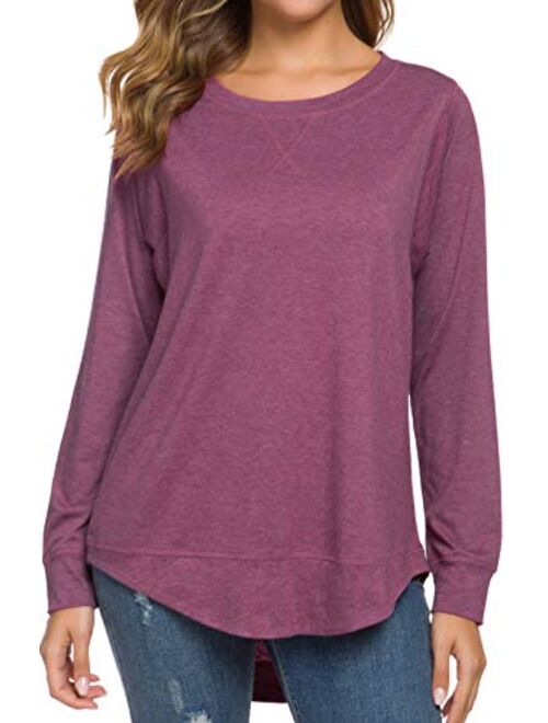 WEIYAN Womens Long Sleeve Casual T-Shirts Tunic Blouse Loose Curved Hem Tops