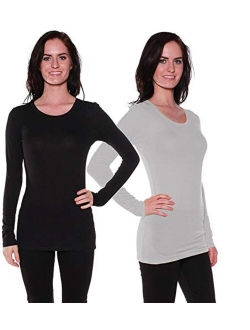 Active Products Womens Plain Basic Cotton Blend Deep V Neck T Shirt with Long Sleeves