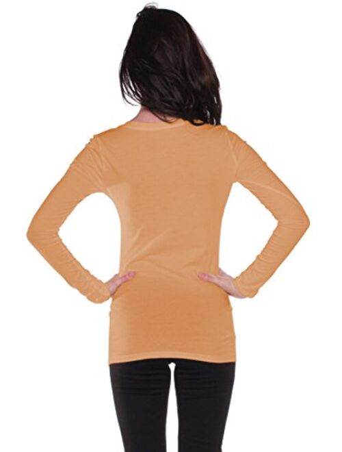 Active Products Womens Plain Basic Cotton Blend Deep V Neck T Shirt with Long Sleeves