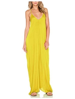 May&Maya Women's Low V-Neck and Low V-Back Maxi Dress