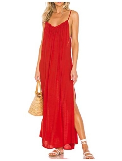 May&Maya Women's Low V-Neck and Low V-Back Maxi Dress