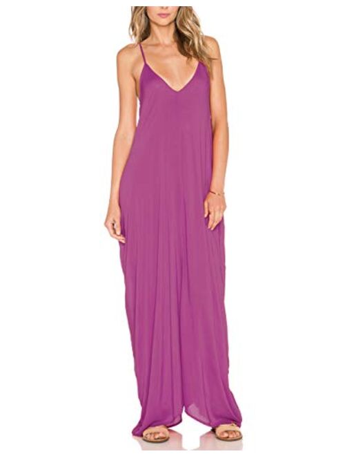 May&Maya Women's Low V-Neck and Low V-Back Maxi Dress