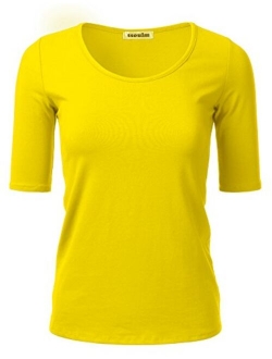 SSOULM Women's 1/2 Sleeve Scoopneck Cotton Basic Slim Fit T-Shirt Top with Plus Size