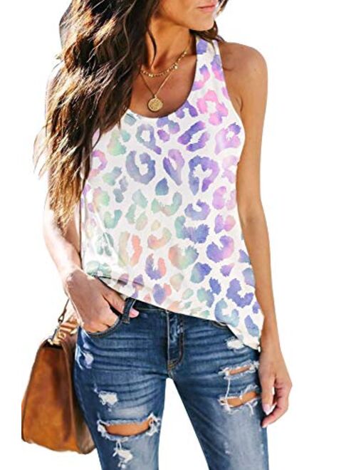 AUSUN Women's Sleeveless Workout Tank Tops Racerback Cute Printed Yoga Tops Tie Dye Loose Fit Running Exercise Gym T-Shirts