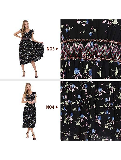 Wantdo Women's Maxi Dress Floral Print V Neck Casual Long Dress Plus Size