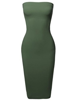 Women's Sexy Scuba Crepe Tube Top Body-Con Tight Fit Midi Dress