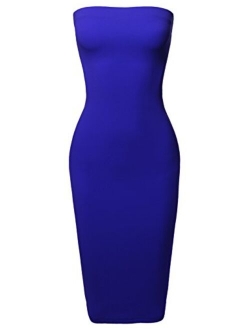 Women's Sexy Scuba Crepe Tube Top Body-Con Tight Fit Midi Dress