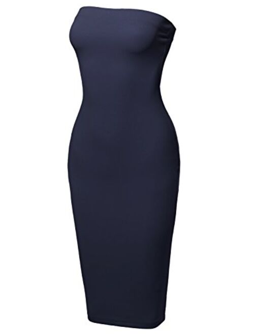 Women's Sexy Scuba Crepe Tube Top Body-Con Tight Fit Midi Dress