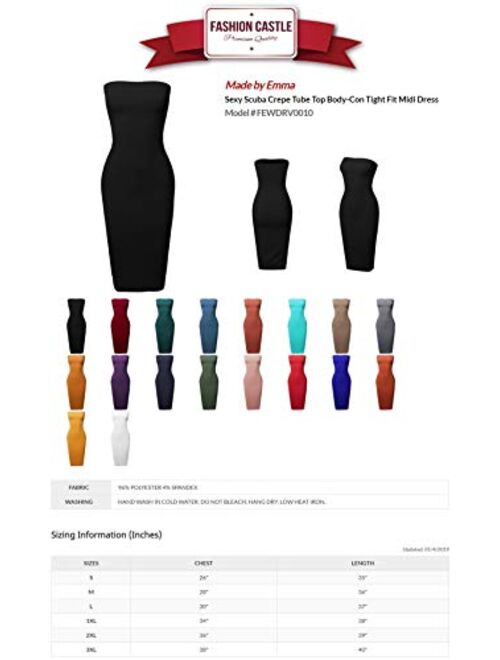 Women's Sexy Scuba Crepe Tube Top Body-Con Tight Fit Midi Dress