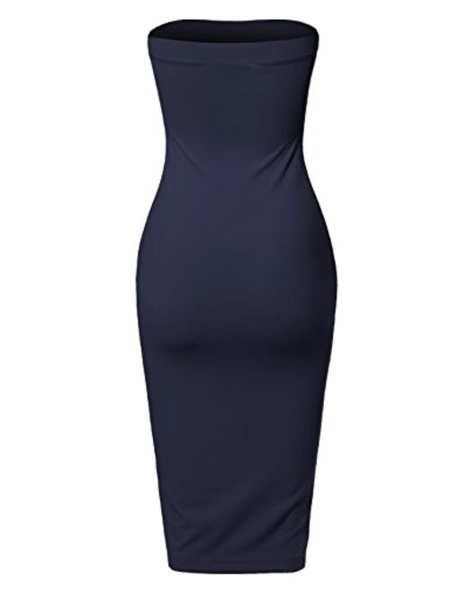 Women's Sexy Scuba Crepe Tube Top Body-Con Tight Fit Midi Dress