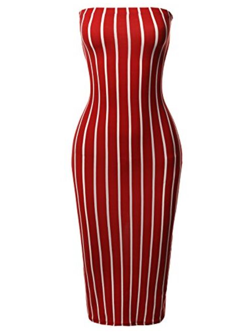 Women's Sexy Scuba Crepe Tube Top Body-Con Tight Fit Midi Dress