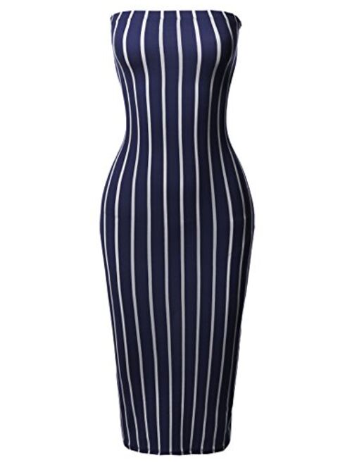 Women's Sexy Scuba Crepe Tube Top Body-Con Tight Fit Midi Dress