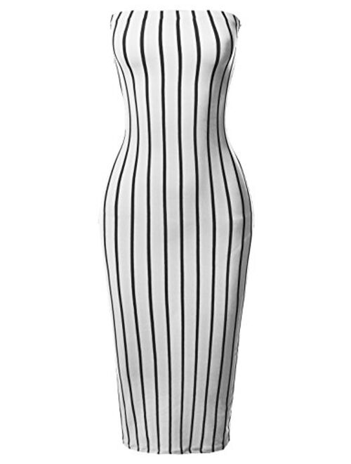 Women's Sexy Scuba Crepe Tube Top Body-Con Tight Fit Midi Dress