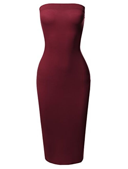 Women's Sexy Scuba Crepe Tube Top Body-Con Tight Fit Midi Dress