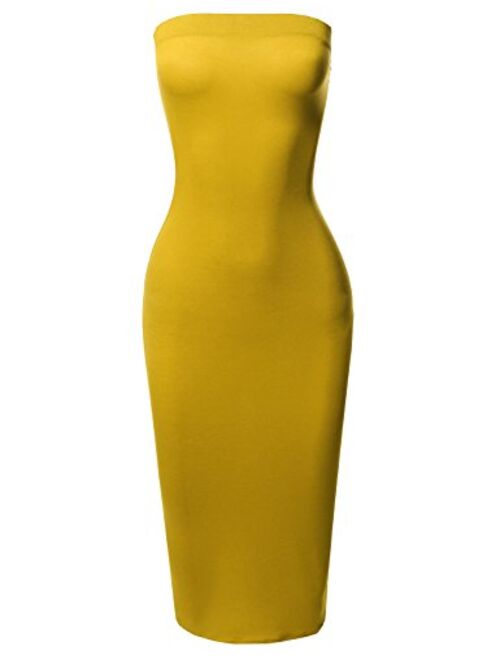 Women's Sexy Scuba Crepe Tube Top Body-Con Tight Fit Midi Dress