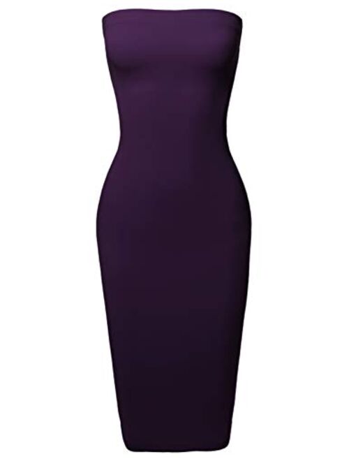 Women's Sexy Scuba Crepe Tube Top Body-Con Tight Fit Midi Dress