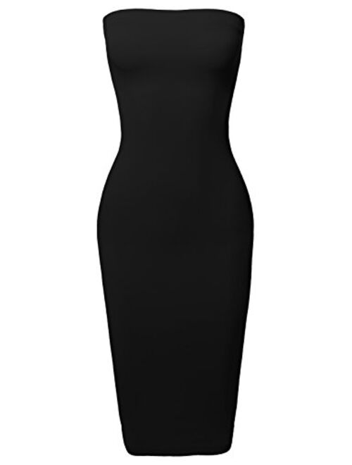 Women's Sexy Scuba Crepe Tube Top Body-Con Tight Fit Midi Dress