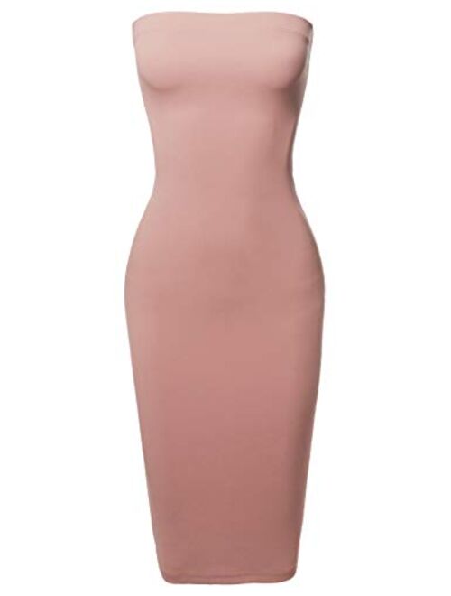 Women's Sexy Scuba Crepe Tube Top Body-Con Tight Fit Midi Dress