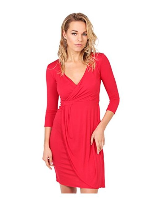 KRISP Women 3/4 Sleeve Midi Wrap Dresses V-Neck Work Wear Business Casual Party