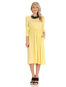 iconic luxe Women's Fit and Flare Midi Dress with Pockets in Solid and Floral - Made in USA